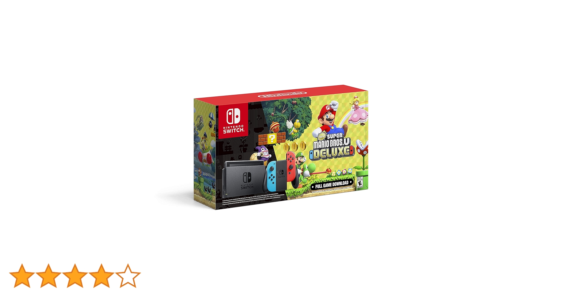 Nintendo Switch, Neon Joy-Cons, New Super Mario Bros. U Deluxe.